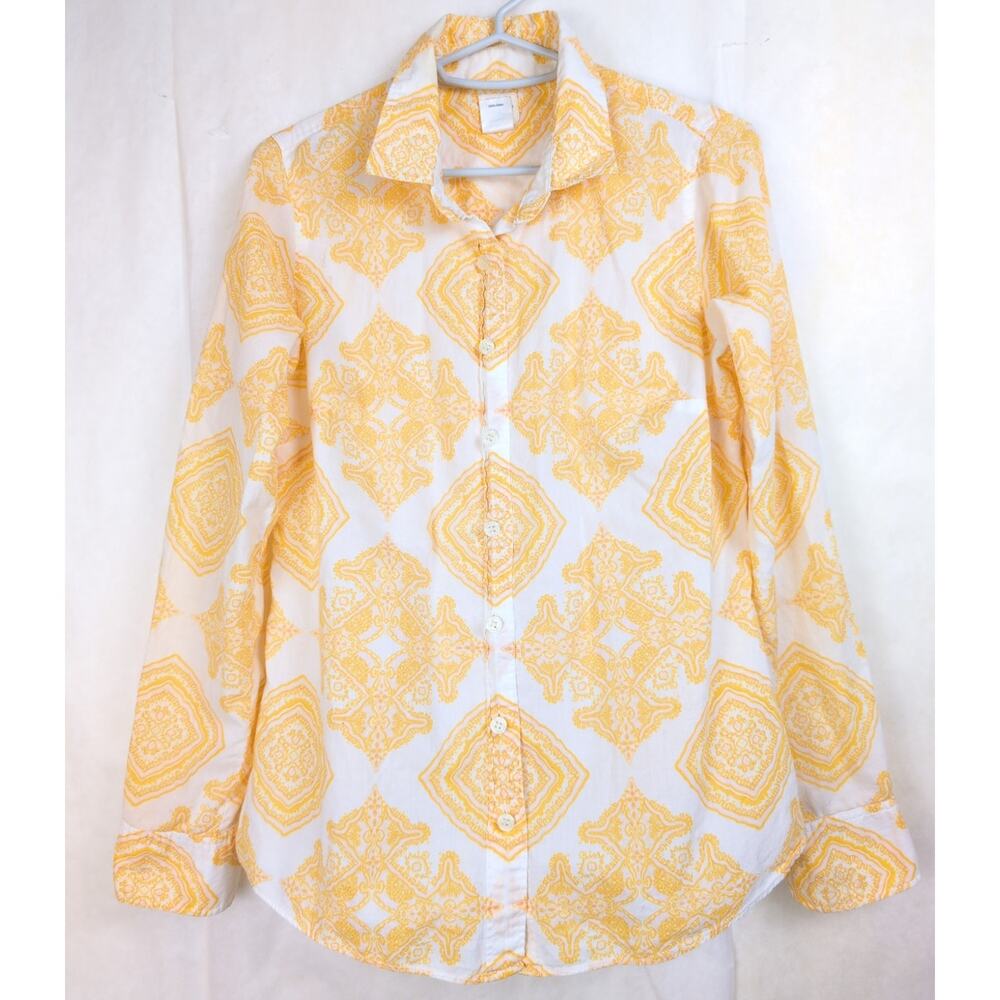 J.Crew The Perfect Shirt cotton diamond paisley button up Size S Yellow Retro